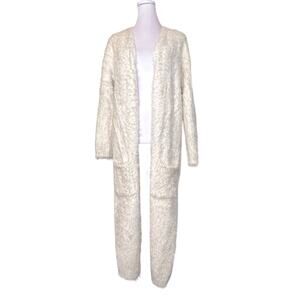 BB Dakota Sweater Coat Womens Size M Ivory Faux Fur Stretchy Fuzzy Soft Cozy